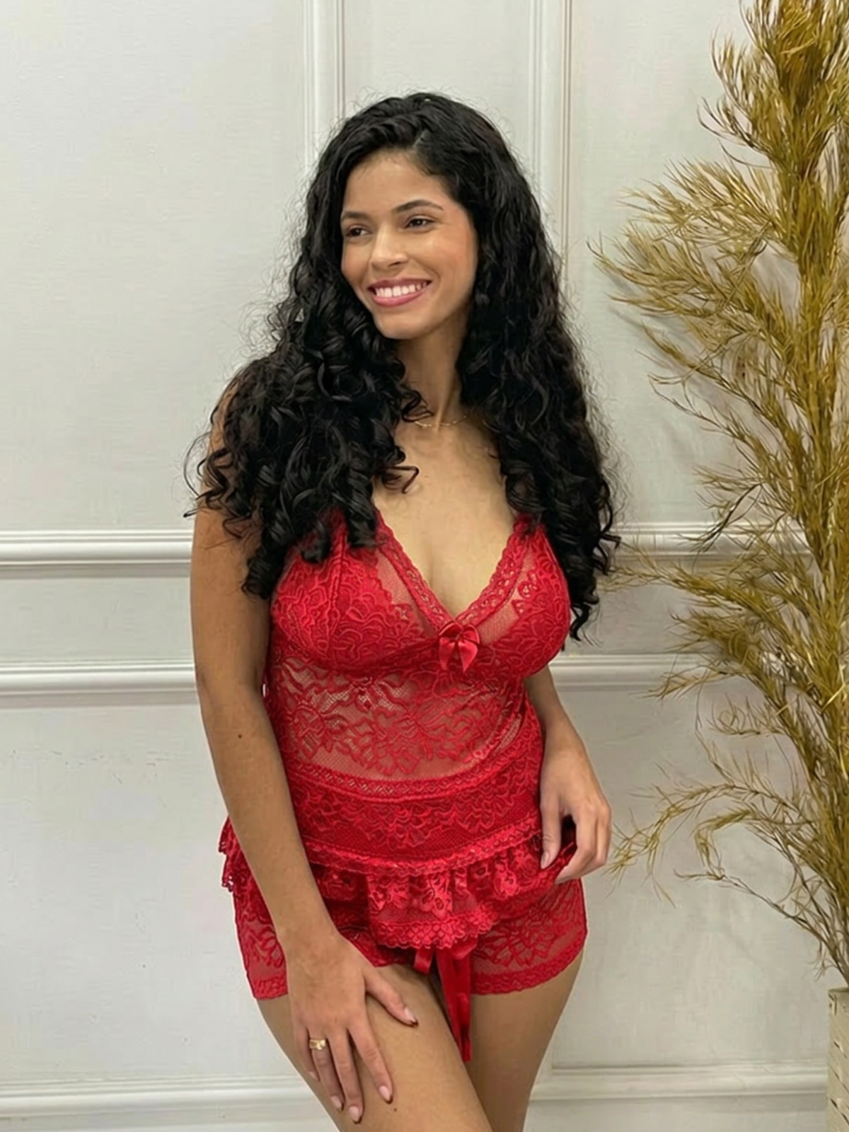 Baby Doll em Renda Íris - Vermelho