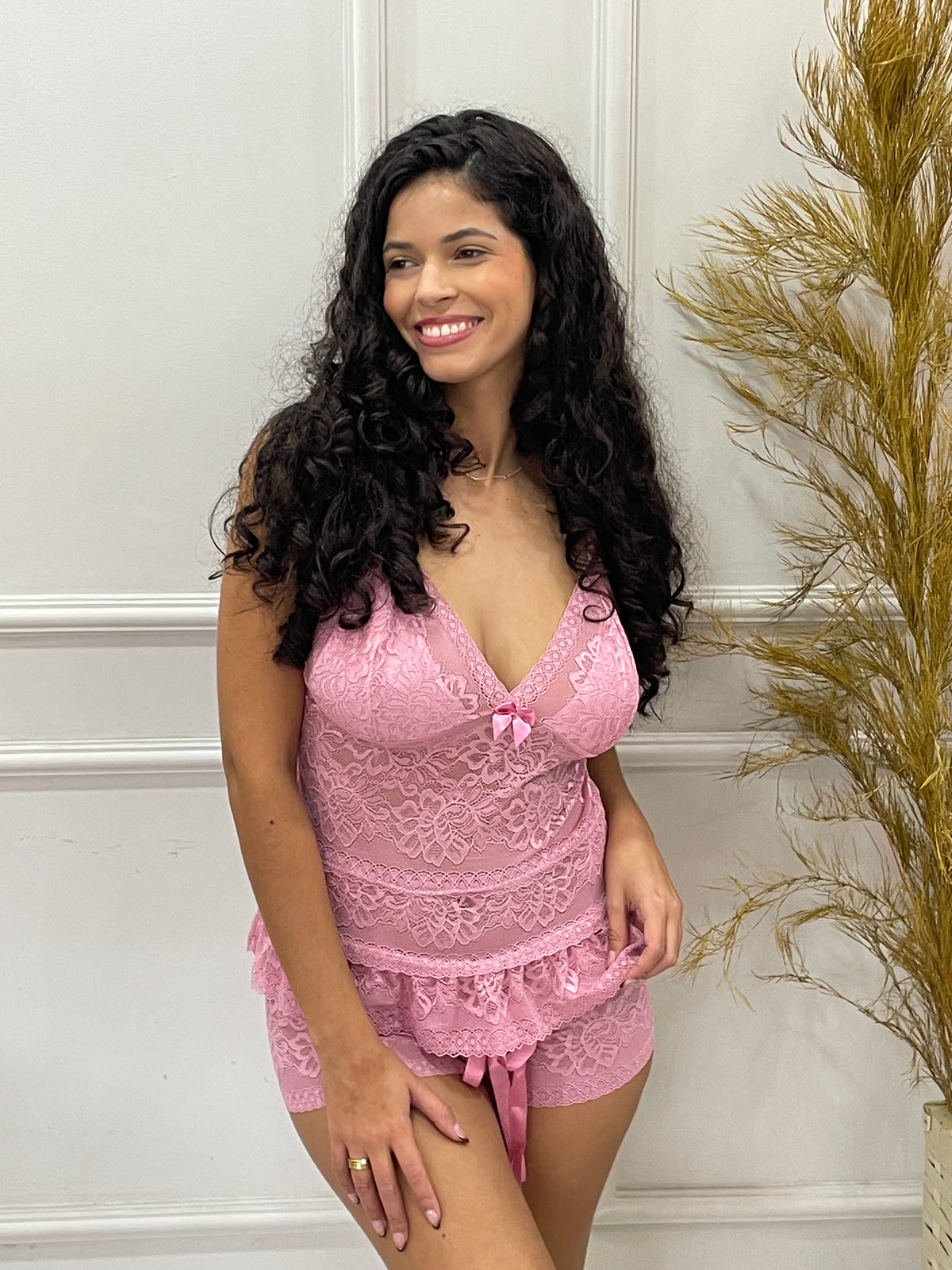 Baby Doll em Renda Íris - Rosa