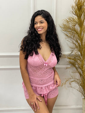 Baby Doll em Renda Íris - Rosa
